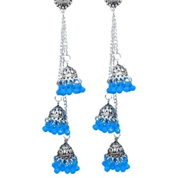 Weariton Women Blue Silver-Plated Jhumkas Earrings-picture-32