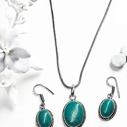 The Style Courtyard Artificial Stone-Studded Oxidised Oval Shaped Pendant And Earrings-image-96