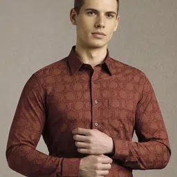 Louis Philippe Floral Printed Spread Collar Formal Pure Cotton Slim Fit Shirt-image-73