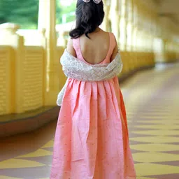 Piccolo Sleeveless Dot Print Boat Neck Dress With Dupatta - Peach image 3