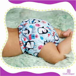 Bembika Cloth Diapers with Inserts Penguin Print Set of 2 - Blue image 2