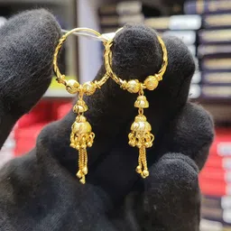 Anshenterpris 2 Gram Gold-Plated Hanging Sui Dhaga Temple Dome Shaped Jhumkas image 2