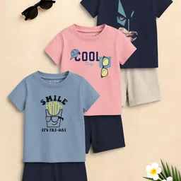 VION Boys Pack Of 3 Printed Round Neck T-Shirts With Shorts-picture-53