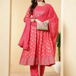 Anouk Women Ethnic Motifs Printed Panelled Kurta with Trousers & With Dupatta-image-61
