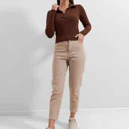 Maheshvi Women Ribbed Shirt Collar Long Sleeve Top image 4