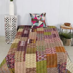 HANDICRAFT PALACE Brown PrintedKantha Patchwork Bed Cover-picture-35
