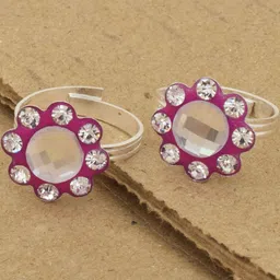 Missmister Set of 2 Silver-Plated Rani Pink Meenakari Quartz Toe Ring image 1