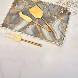 The Gift Studio 4Pcs Grey & Yellow Textured Cheeseboard & Cheese Knives Gift Set-picture-29