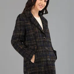 HONNETE Checked Notched Lapel Single-Breasted Trench Coat image 5