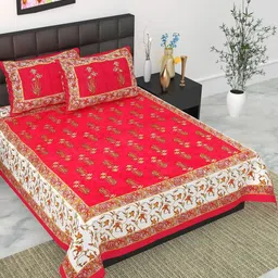 DGSM CRAFT Red Floral 144 TC Queen Bedsheet with 2 Pillow Covers image 4