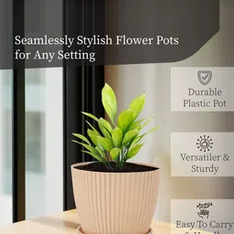 Kuber Industries 4Pc Beige & Green Durable Plastic Planters image 5