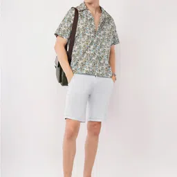 OLEVORR Men Relaxed Fit Floral Printed Cuban Collar Casual Cotton Shirt-picture-13