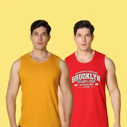 WOOSTRO Men Pack of 2 Typography Printed Round Neck Cotton Slim Fit Sports T-shirts image 2