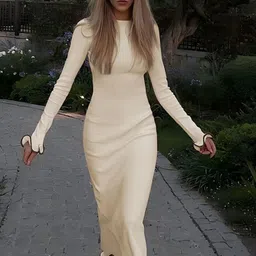 KPOP Boat Neck Bodycon Midi Dress-image-77