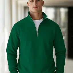 Fashion And Youth Men Solid High Neck Half Zipper Sweatshirt-image-71