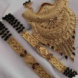 OM KRISHIV COLLECTION Gold-Plated Artificial Stones Studded and Beaded Mangalsutra-picture-22