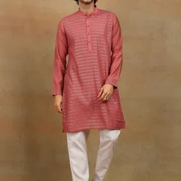 House of Pataudi Men Woven Design Festive Straight Kurta image 5