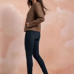 all about you Women Geometric Suede Windcheater Crop Biker Jacket image 4