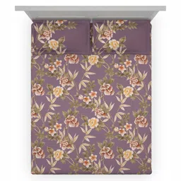 DDecor Burgundy & Green Floral Printed 144 TC King Bedsheet with 2 Pillow Covers image 3