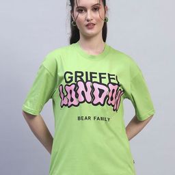GRIFFEL Women Typography Printed Drop-Shoulder Sleeves Ultralite Oversized T-shirt-picture-2
