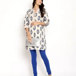 Kriti Three Fourth Sleeves Maternity Kurta Abstract Print - Off White image 4