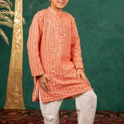 Jilmil Boys Ethnic Motifs Embroidered Regular Mirror Work Kurta with Pyjamas image 3