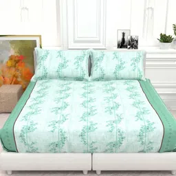 THE WHITE MOSS Green & Brown Floral Cotton 210 TC Double King Bedsheet Set-2.75 m x2.75 m-image-77