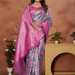 AMRUTKALA SAREES Ethnic Motifs Woven Design Zari Banarasi Saree-picture-17