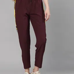 uzarus Women Striped Maroon Track Pants image 3