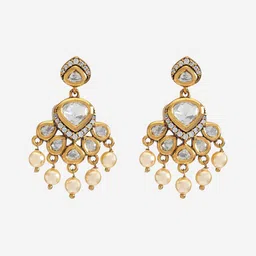 Kushal's Fashion Jewellery Leaf Shaped Kundan Drop Earrings image 3