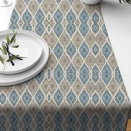 STITCHNEST Beige & Blue Printed TableRunner image 2