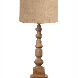 Devansh Beige Drum Shaped Wooden Table Lamp image 2