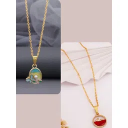 SZN Set Of 2 Gold-Plated Enamelled Pendant With Chain-picture-39