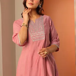 Libas Women Woven Design Embroidered A-Line Kurta with Trousers image 2