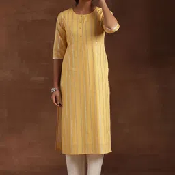 Libas Striped Woven Design Round Neck Pure Cotton Straight Kurta-image-36