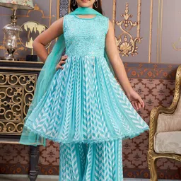 Aarika Girls Printed Pleated Sequinned Kurta with Sharara & With Dupatta-picture-15