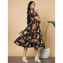 ZWERLON Floral Print Puff Sleeve A-Line Midi Dress image 3