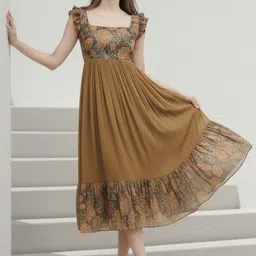 Ethniclook Floral Print Flutter Sleeve Ruffled A-Line Midi Dress image 5