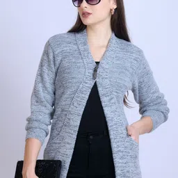 Winter Wonders Women Self Design V-Neck Cardigan image 2