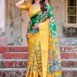 ALMAARI FASHION Ethnic Motifs Printed Banarasi Saree With Unstitched Blouse Piece-picture-31
