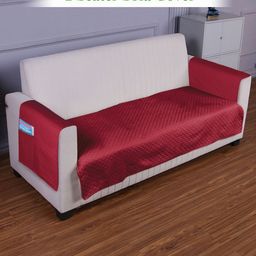 HOKIPO Maroon 3 Pieces Self Design 2-Seater Sofa Covers With Arms-picture-22
