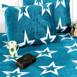 Terryfox Blue & White 350 TC Floral Printed Velvet Bedsheet Set-picture-28