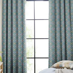 CASABLEU Teal Set of 2 Geometric Door Curtain-picture-47