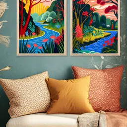 Kotart Brown & Red 2 Pieces Floral And Botanical Printed Portrait Wooden Wall Arts image 2