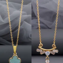 Birado Jewellery Set Of 2 Stainless Steel Gold-Plated Stone Studded Minimal Necklace-picture-14