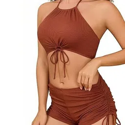Night with Fun Halter Neck High-Waist Swim Bikini Set image 2