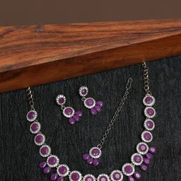 VATSALYA creation Alloy Gold- plated Purple Jewellery Set image 2