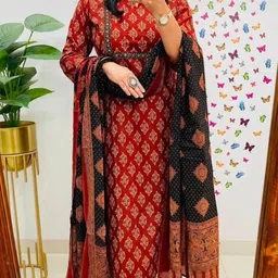 QUNEY Women Ethnic Motifs Printed Regular Kurta with Trousers & With Dupatta image 2