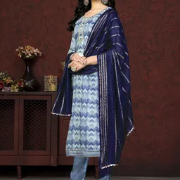 SHADOW & SAINING Geometric Printed Beaded Semi-Stitched Dress Material image 2