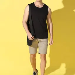 WOOSTRO Pack Of 2 Printed Super Combed Cotton Gym Vests VWS26(PLAIN BLACK)(RUN MUSTARD) image 5